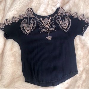 Francesca Alya Navy Shoulder Cut-out Top